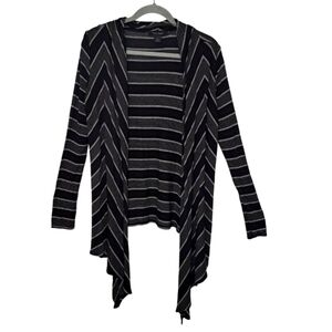 White House Black Market Black Gray Striped Open Front Waterfall Cardigan Size S